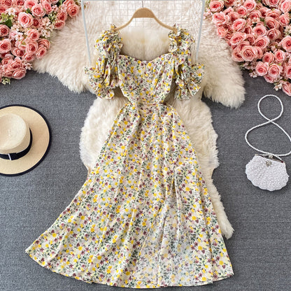 Narrow waist, thin bubble sleeve, first love, gentle wind, long skirt  3344