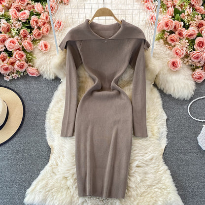 Age reducing sweet baby collar tight elastic knitted dress  2914