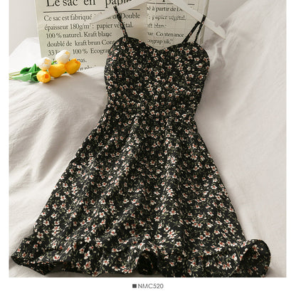 Hong Kong style retro floral high waist suspender skirt  2678