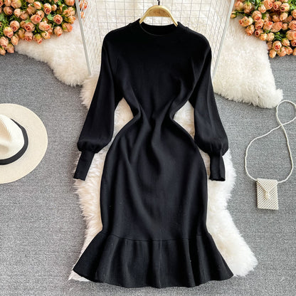 Thin knit ruffled fishtail buttock dress  3016