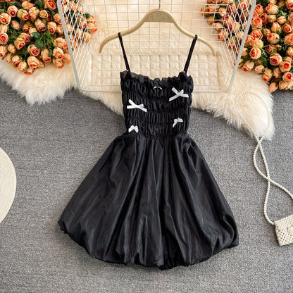 Bow tie slim fit elastic waist puffy short skirt  3062