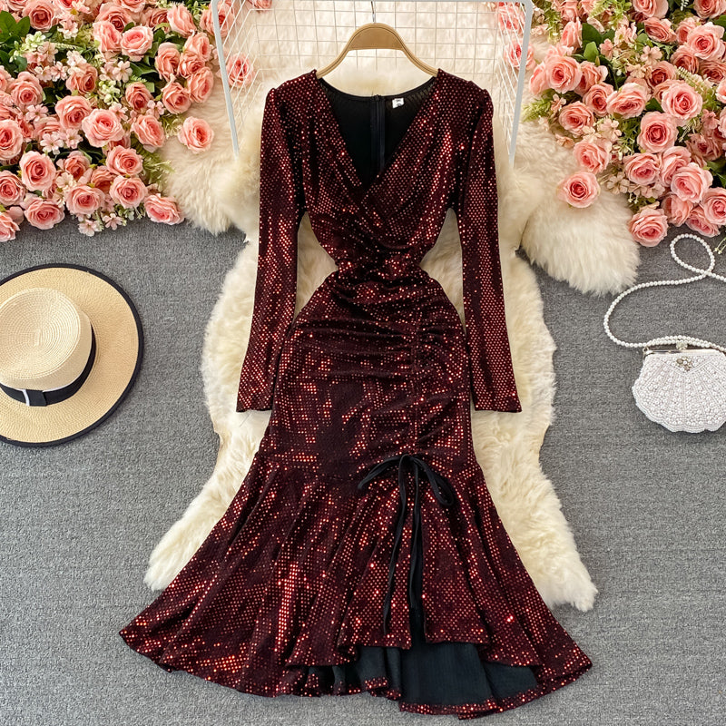 Slim slim slim Ruffle hem Hip Wrap fishtail long skirt  3231
