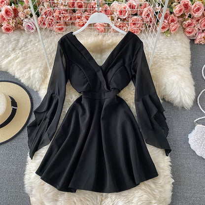 Sexy low cut deep V-neck dress  3428