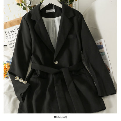 Bow tie tie high waist two button small suit women's medium and long coat  2096