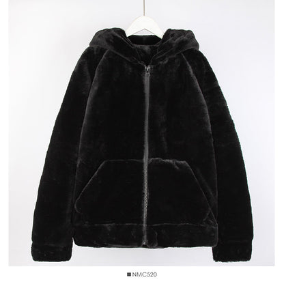 Korean loose and thin large pocket hooded Plush warm coat for women  2120