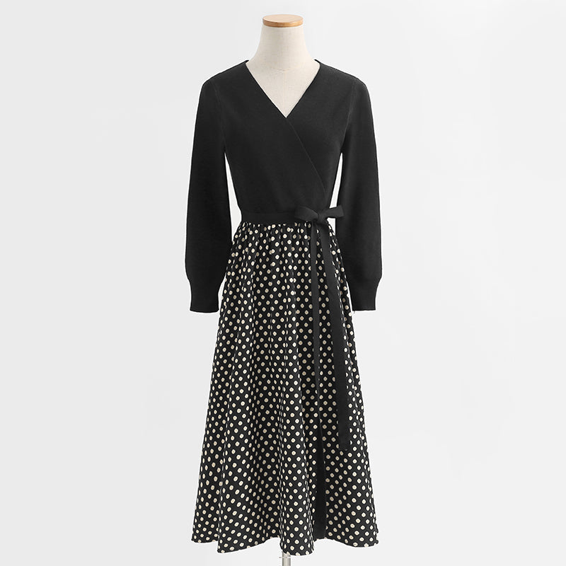 Stitched knitted dress Hepburn style small black skirt shows thin temperament bottomed skirt  2437