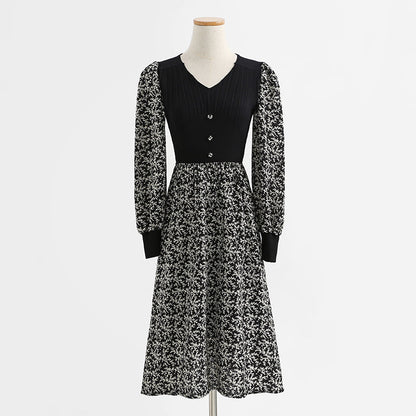 New Retro long skirt stitched black knitted skirt premium skirt  2255