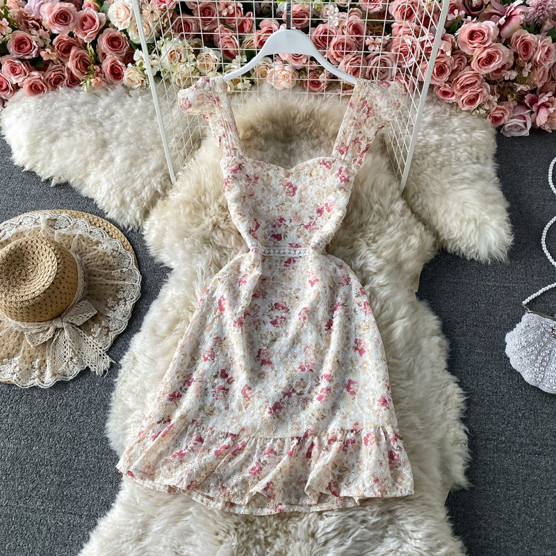 Lace embroidered floral dress with suspender  3313