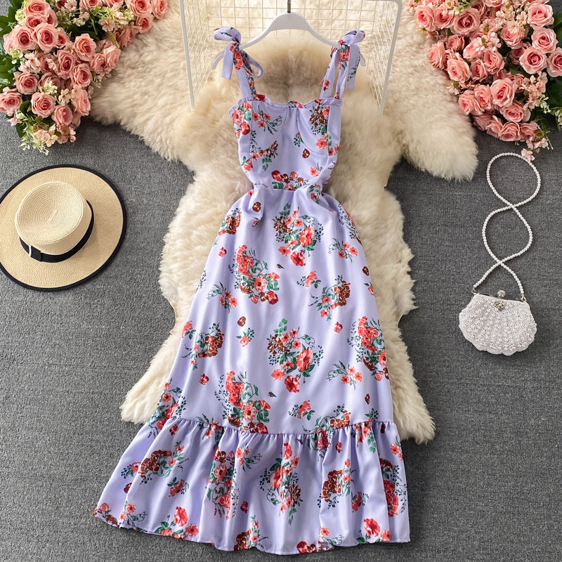 Bow tie floral medium length Ruffle Dress  3316