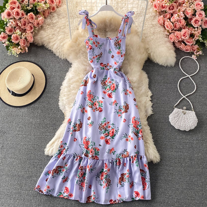 Bow tie floral medium length Ruffle Dress  3316