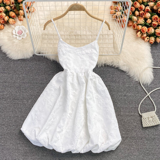 Sweet fluffy Jacquard Dress high waist Princess suspender skirt  2789