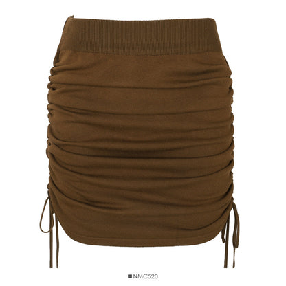 French niche design drawstring pleated High Waist Hip Wrap Skirt  2478
