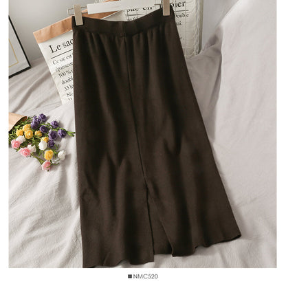 Slim and slim, medium and long split Knit Skirt, foreign style and versatile  2671