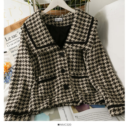 Loose and thin thousand bird check cardigan thickened coat in autumn and winter  2091