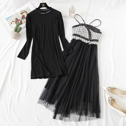 Wool suspender vest mesh bottomed dress two-piece suit  2287