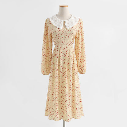 New female doll neck Vintage Chiffon Floral Dress  2250