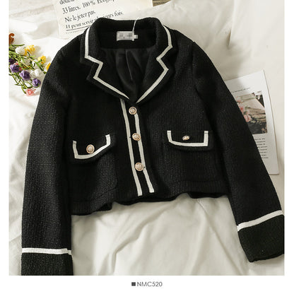 Striped tweed Lapel Blazer women's versatile single breasted long sleeved coat  2094
