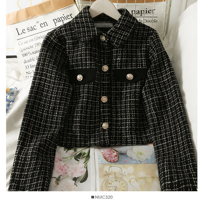 French small Plaid loose Lapel long sleeve small shirt top  2102