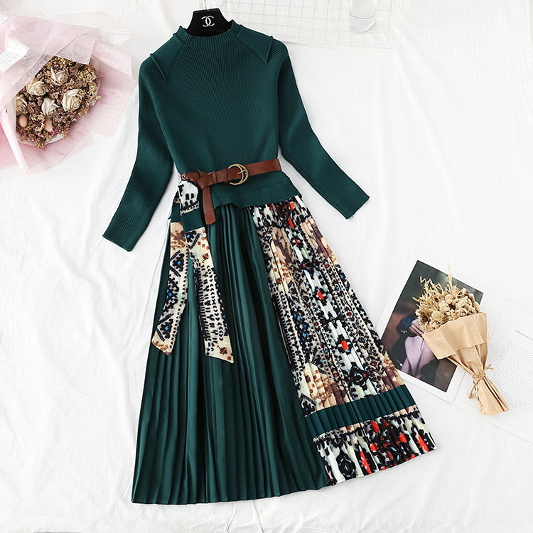 Knitted dress new women's autumn and winter French Retro  2134