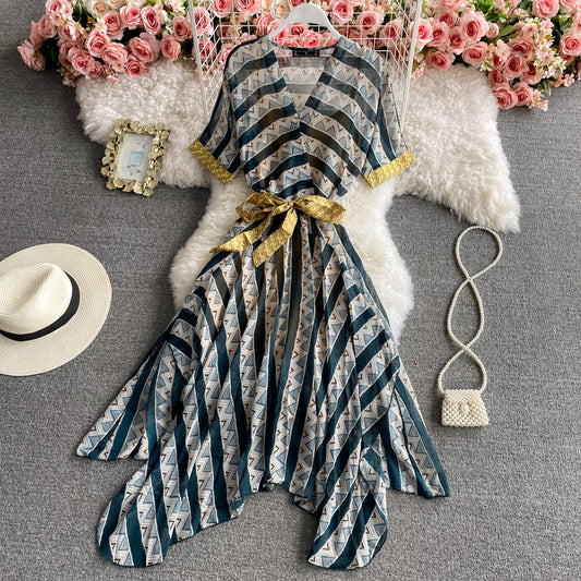 Travel super fairy Chiffon stripe dress  3425