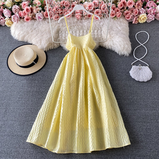Super fairy open back fluffy skirt French retro suspender skirt  3298