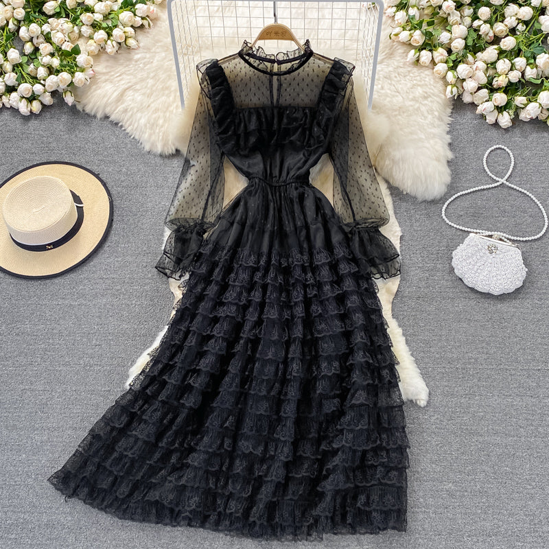 Light extravagant cake skirt stand collar flare sleeve mesh awning skirt  3020