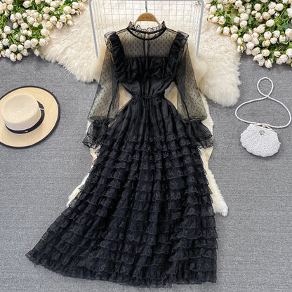 Light extravagant cake skirt stand collar flare sleeve mesh awning skirt  3020