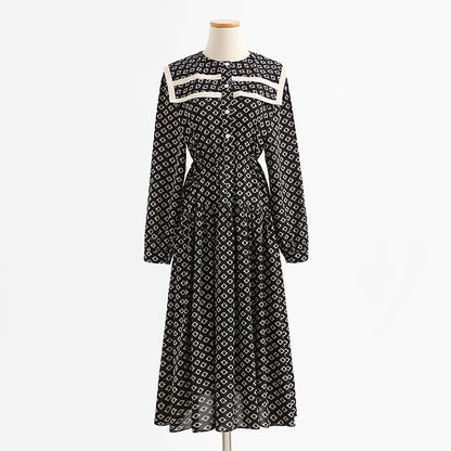 Dress temperament black printed skirt bottomed long skirt  2204