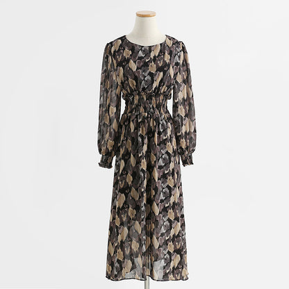 Chiffon Dress gentle wind retro French floral skirt bottomed long skirt  2333