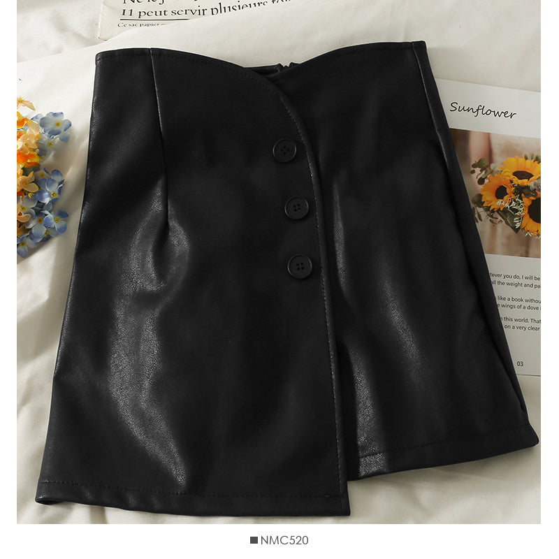 Irregular three button high waist short skirt female  2615