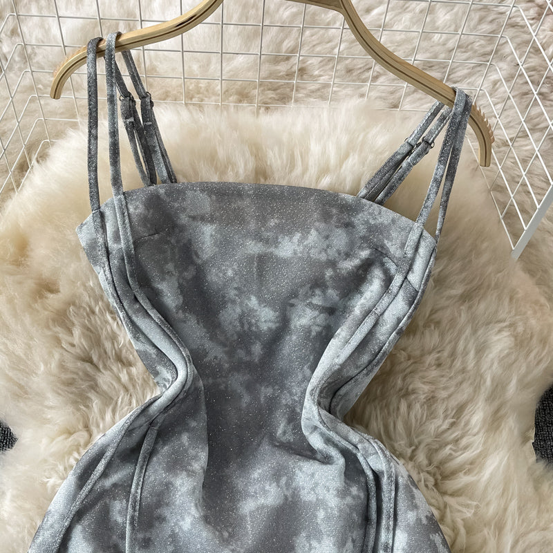 Tie dyed one shoulder strapless dress  2809