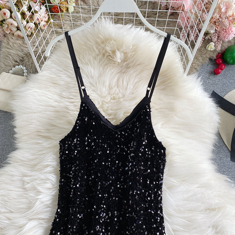 Sequin slim sexy hip strap dress  3140