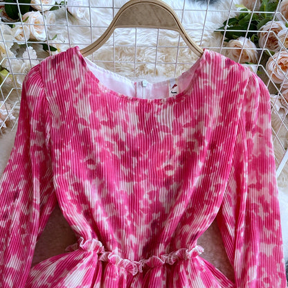 Round neck halo dyed pink Ruffle cake dress  3112