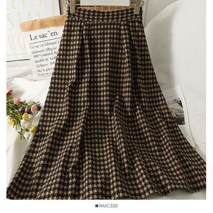 Hong Kong Vintage Plaid high waist medium length skirt with large hem  2568