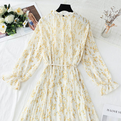 Dress women's French retro pleated waist slim dress  2167