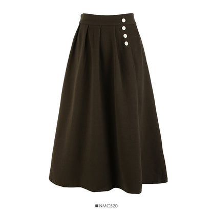 Korean Retro High Waist thin breasted thickened large swing skirt  2594