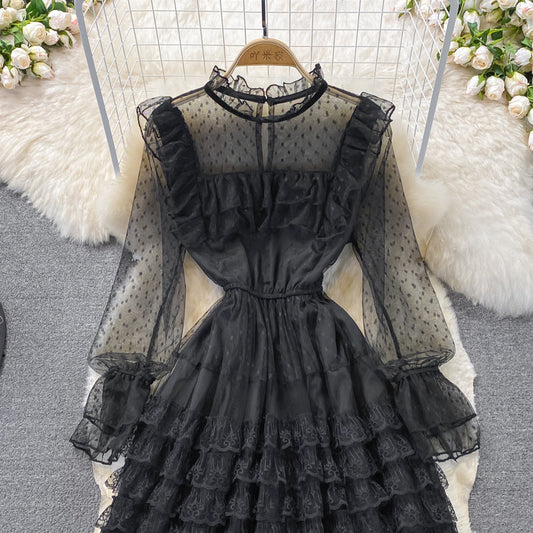 Light extravagant cake skirt stand collar flare sleeve mesh awning skirt  3020