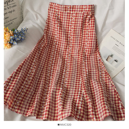 Sweet style print medium length high waist fishtail skirt  2638