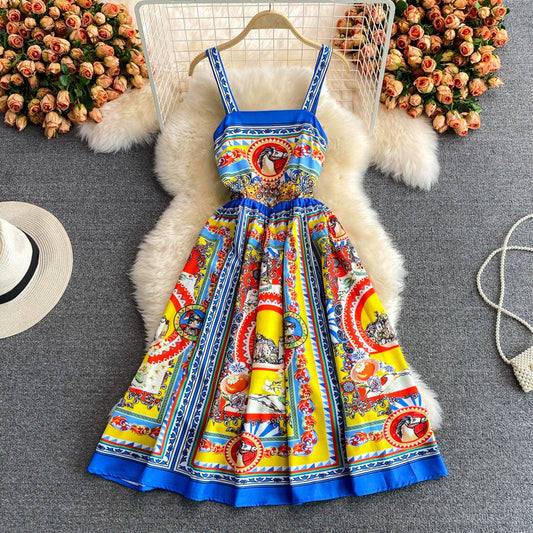 Suspender skirt elegant temperament big swing dress  3210