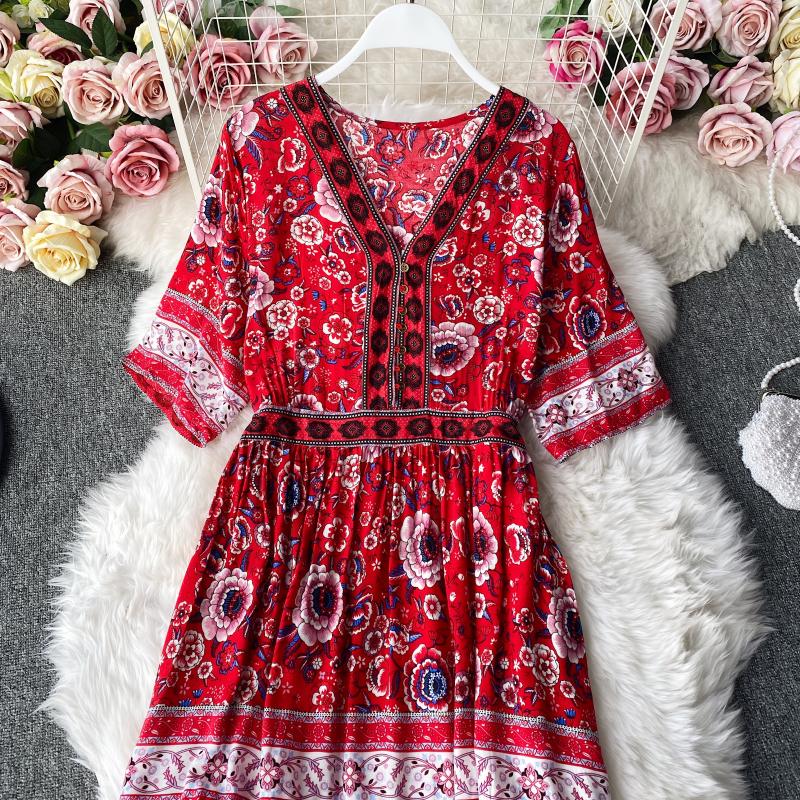 Ruffle floral dress big skirt holiday gentle wind long skirt  3141