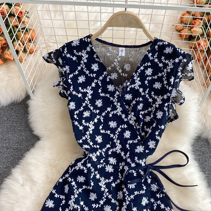 Lace embroidered floral one piece dress  3069