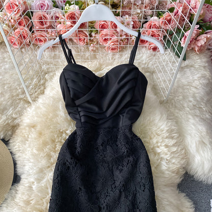 Sexy low cut suspender strapless dress  3283