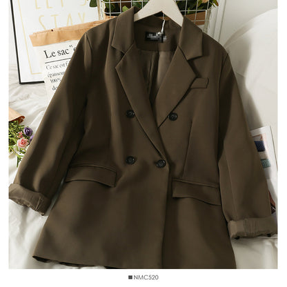 Han Fan loose and thin double breasted large pocket medium long coat small suit  2097