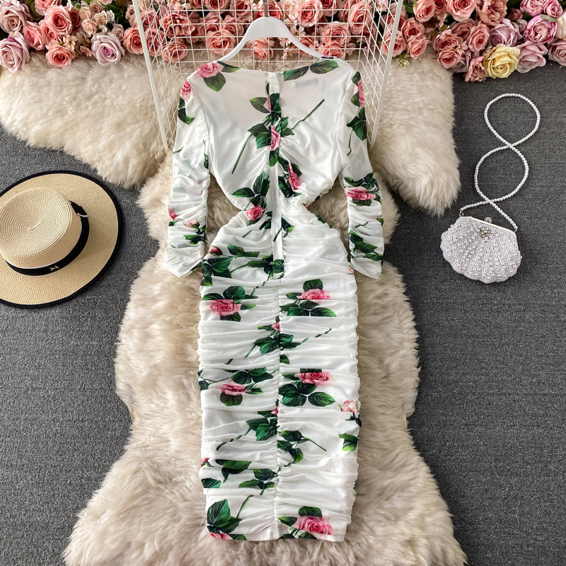 Mesh elastic slim square neck wrap hip dress  2838