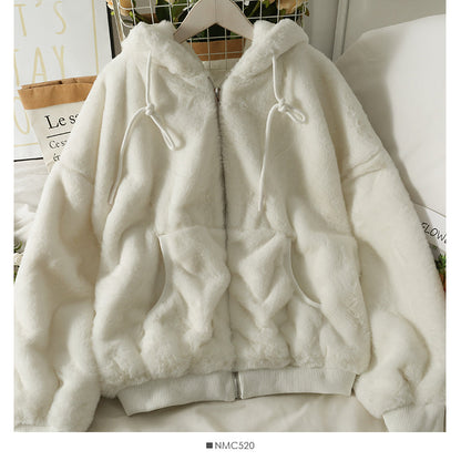 Versatile thickened Hoodie Korean drawstring lace up loose top  2117