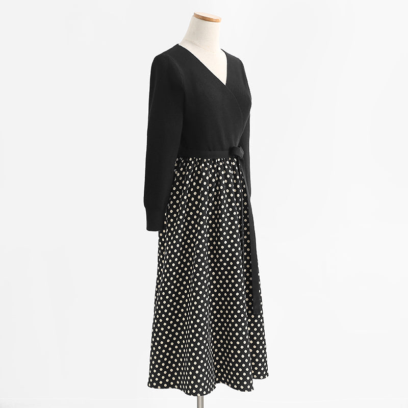 Stitched knitted dress Hepburn style small black skirt shows thin temperament bottomed skirt  2437