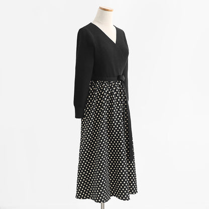 Stitched knitted dress Hepburn style small black skirt shows thin temperament bottomed skirt  2437