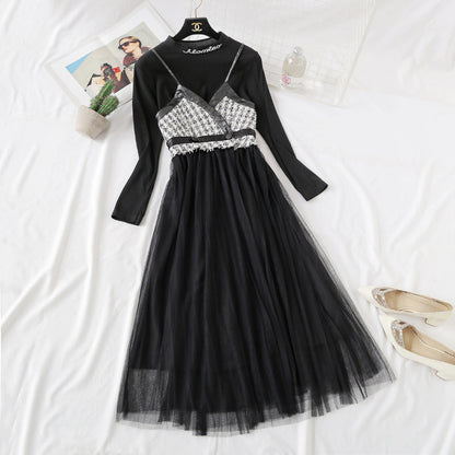 Wool suspender vest mesh bottomed dress two-piece suit  2287