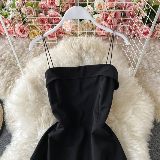 Straight neck, open back, waist closed, thin, irregular Ruffle suspender dress  2943