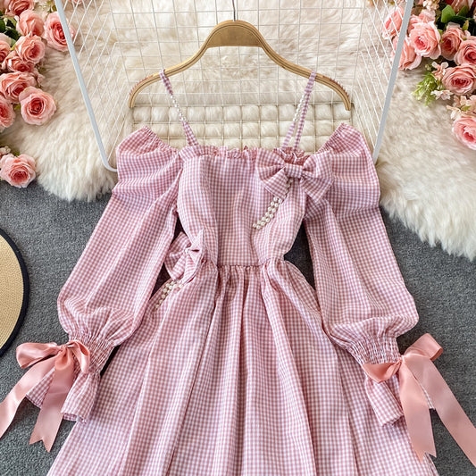 Sub suspender square neck dress flower bud puffy short skirt  3094